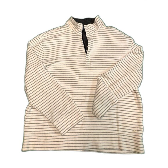 Men’s Sweater Nautica Pullover 1/4 zip white w gray horizontal stripes XL - Picture 1 of 6